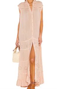 Free People  Pretty Cozy Lace Trimmed Button Down Maxi Dress